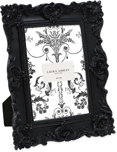 Vista 32 de Laura Ashley - Marco de fotos 2x3 negro con textura ornamentada hecho a mano en resina con caballete, para exhibición en mesa y pared, con diseño