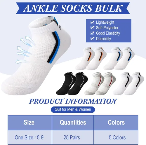 Vista 2 de Croknit 25 pares de calcetines tobilleros para hombre, calcetines deportivos acolchados para hombre, transpirables, para senderismo, deportes