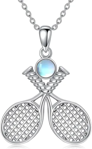 Vista 10 de Collar de Béisbol/Golf/Hockey/Tenis Plata de Ley 925 Piedra Lunar Pelota Colgante Deportivo Joyería Regalos de Graduación para Mujeres Novia Mamá