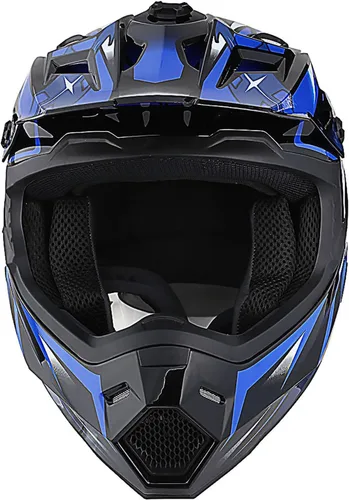 Vista 3 de 1Storm Casco de Motocross para Jóvenes Niños BMX MX Casco de Bicicleta Adolescente Estilo de Carreras; Azul de Carreras + Gafas + Paquete de Guantes