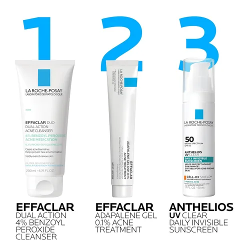 Vista 8 de La Roche-Posay Effaclar Dual Limpiador Facial para Acné con 4% de peróxido de benzoilo y exfoliante LHA, tratamiento para el acné que ayuda a