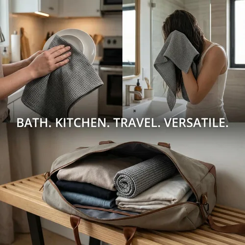 Vista 7 de Pure Linen - Juego de 2 toallas de baño pequeñas de 20 x 40 pulgadas de secado rápido para pieles sensibles, toallas finas para baño, toalla ligera
