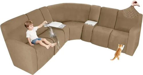 Vista 129 de ALIECOM Fundas 100% impermeables para sofá seccional reclinable, forma de L, elásticas, para esquina, funda para sofá seccional reclinable, lavable