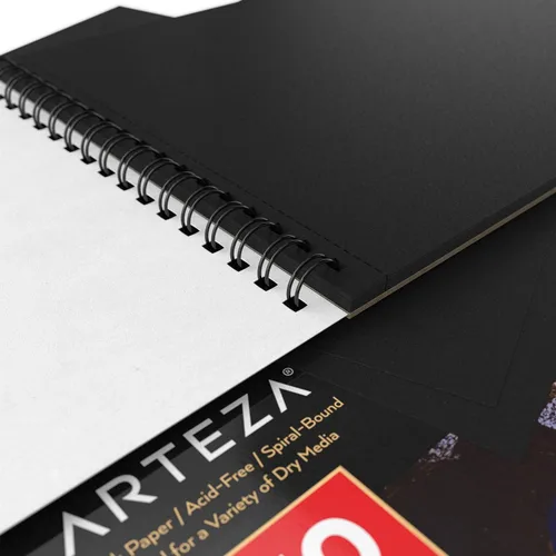 Vista 5 de ARTEZA Cuaderno de bocetos en espiral de 11 x 14 pulgadas, bloc de dibujo de papel de arte negro, paquete de 2 unidades de 30 hojas para dibujar