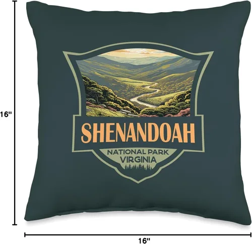 Vista 4 de Shenandoah National Park USA Outdoor Merch Shenandoah National Park Illustration Travel Retro Badge - Almohada de viaje, 16 x 16 pulgadas, multicolor