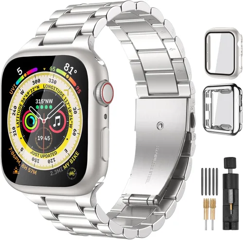Vista 16 de Lerobo Compatible con Apple Watch Band de 1.732 in 1.654 in 1.575 in 1.496 in 1.614 in 1.772 in 150.9 ft 1.929 in, correa de metal de acero
