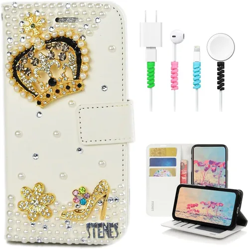 Vista 10 de Bling - Funda tipo cartera compatible con Samsung Galaxy S23 Ultra, elegante - Funda de cuero con diseño de lazo hecho a mano en 3D con protector