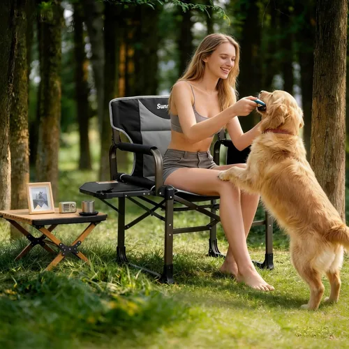 Vista 8 de SUNNYFEEL Silla de directores de campamento de gran tamaño, paquete de 2 sillas de campamento plegables portátiles para adultos, soporta 600 libras