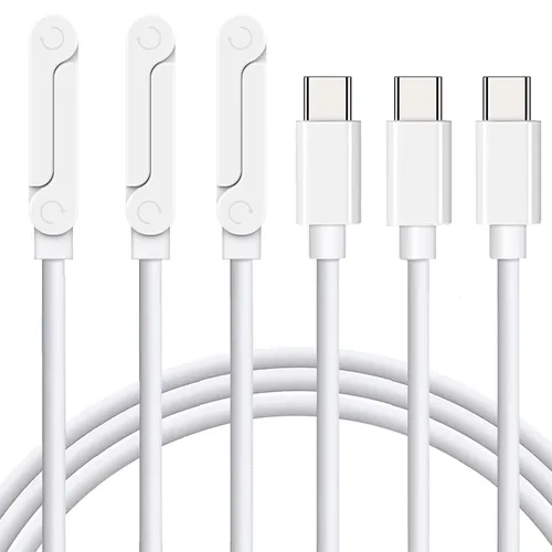 Vista 8 de Paquete de 3 cables USB C a USB C con soporte de teléfono integrado en ángulo recto de 90°, 240 W, 5 pies, cable de carga rápida trenzado de nailon