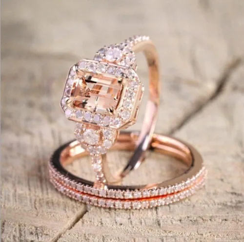 Vista 2 de Elegante anillo de compromiso de morganita relleno de oro rosa de 18 quilates para mujer, talla 6-10 (EE. UU. 7)