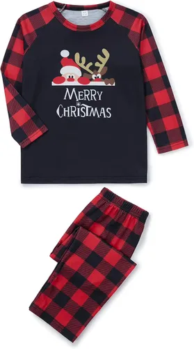 Vista 6 de OAKFashion Conjunto familiar de Navidad a juego con camiseta de manga larga de Papá Noel con estampado de dibujos animados + pantalón casual