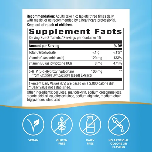 Vista 2 de Nature's Way 5-HTP, L-5-hidroxitriptófano, ayuda a producir serotonina para promover una perspectiva positiva*, vitamina B6, vitamina C, extracto