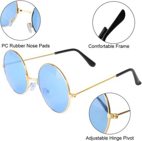 Vista 3 de ONESING 8-20 pares de gafas de sol redondas hippie círculo para mujer, gafas de sol hippie multicolor diadema discoteca fiesta