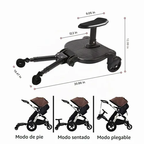 Vista 5 de Tabla universal para cochecito con asiento desmontable, apto para la mayoría de marcas de cochecitos, tabla de pie para cochecito, soporta niños