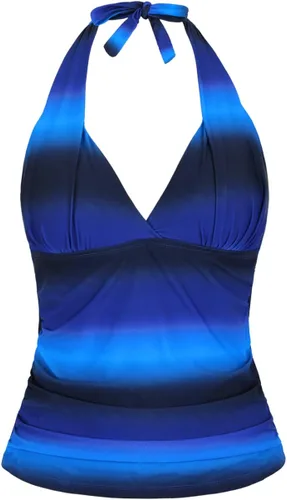 Vista 15 de Hilor - Parte superior de tankini para natación, con cuello profundo en V y halter, drapeado, para mujer Amaranto