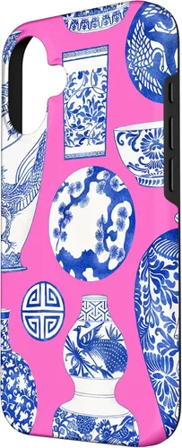 Vista 2 de iPhone 16 Blue Willow Chinoiserie Jengibre Tarro Fresco Preppy Rosa Azul Caso