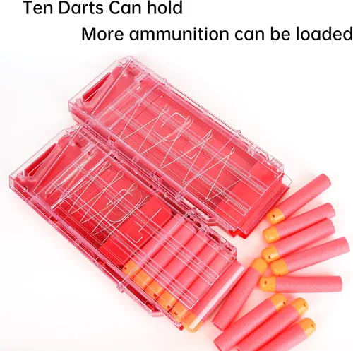 Vista 3 de Clips de revista, 10 dardos de recarga rápida, clips de bala para Nerf Centurion y Motostryke MEGA Blasters, 3 piezas (transparente y rojo)