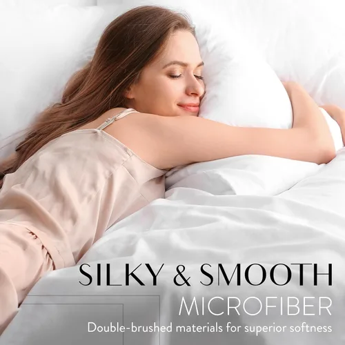 Vista 4 de Danjor Linens - Juego de sábanas tamaño completo para adolescentes, sábanas premium de hotel con 4 fundas de almohada, microfibra cepillada ligera