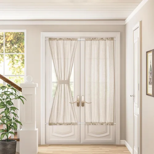 Vista 46 de Cortinas de cocina de lino semitransparente beige de 24 pulgadas de largo, 2 paneles Cream, Cafe Short Curtains, for Bathroom Small Windows, Light