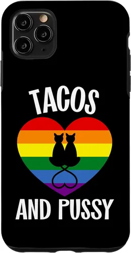 Vista 13 de Funda Queer para iPhone 14 Pro Max Lesbian Pride Stuff Tacos y Pussy Cats