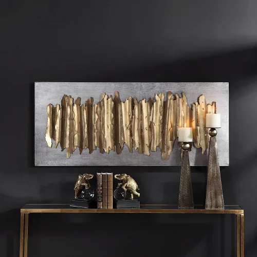 Vista 6 de Uttermost Lev - Arte de pared de metal dorado y plateado de 55 1/4 pulgadas de ancho
