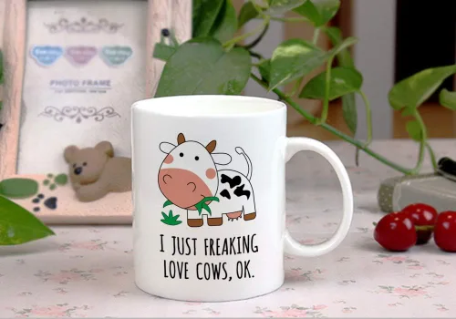 Vista 5 de Taza de café de cerámica con estampado de vaca Kawaii para mujeres, mamá o hija