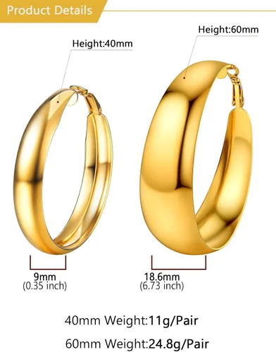 Vista 5 de U7 Aretes de aro gruesos para mujer, 3040603.150 in, aretes de aro dorados, joyería gruesa simple y pulida, aretes de aro negros