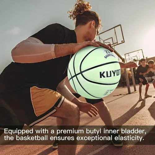 Vista 5 de KUYOTQ Glow in The Dark Glowing Basketball Composite Leather Luminous Size 7 Basketball 29.5" Gift for Men Women in&Outdoor Night Game(Deflated)