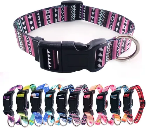 Vista 7 de Love Dream Collar de perro resistente con hebilla de liberación rápida ajustable con patrones geométricos florales para perros pequeños, medianos