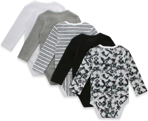 Vista 2 de Hanes Baby Long Sleeve Bodysuit, Ultimate Flexy Bodysuits Boys & Girls, 5-Pack
