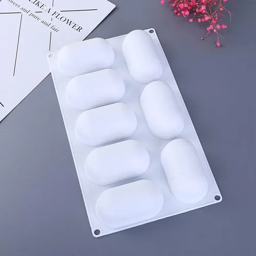 Vista 5 de Molde de jabón de silicona de forma ovalada 3D de 8 ranuras para hacer jalea hecha a mano, herramienta de molde de pastel
