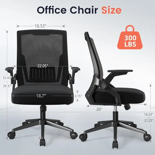 Vista 2 de GTPLAYER Silla de oficina ergonómica con reposabrazos abatibles, silla ejecutiva para computadora en casa, malla transpirable y cómodo soporte Negro