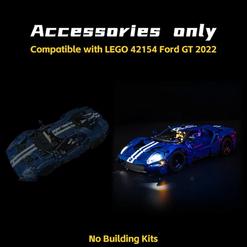 Vista 3 de BrickBling - Luz LED compatible con Lego Technic 2022 Ford GT 42154 Luz creativa compatible solo con Lego GT-Lights, sin