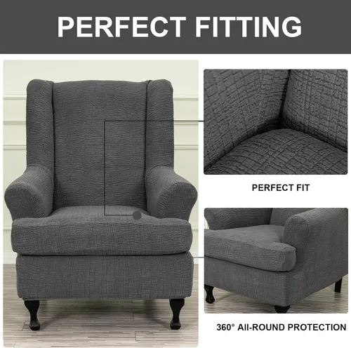 Vista 85 de Eco-Ancheng Funda para silla Wingback, 2 piezas, respaldo de ala, fundas de elastano para sillón con respaldo de ala, fundas para sillón con parte