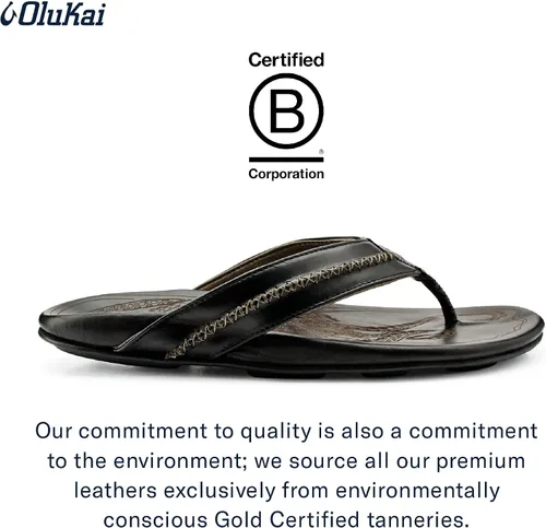 Vista 4 de OluKai Mea Ola Sandalias de playa para hombre, sandalias de cuero de primera calidad, plantilla moldeada por compresión y ajuste cómodo, diseño