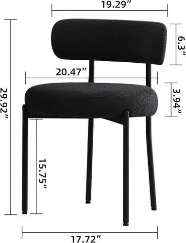 Vista 2 de DYHOME - Juego de 2 sillas de comedor de bouclé negro, sillas de cocina modernas de mediados de siglo con respaldo curvo y patas de metal, sillas