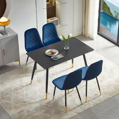 Vista 4 de Juego de 2 sillas de comedor de terciopelo azul marino, sillas tapizadas de cocina y comedor con patas de metal, sillas decorativas modernas