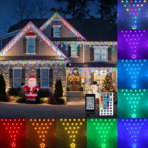 Vista 8 de Decoración de luces de Navidad al aire libre de 13.8 pies, 200 luces LED con 12 estrellas, 8 modos de luces de hadas regulables para decoración