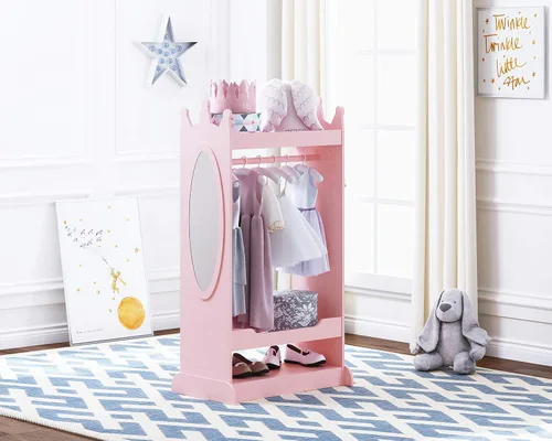 Vista 6 de UTEX Almacenamiento de Disfraces para Niños con Espejo, Guardarropa de Disfraces para Niños, Armario Colgante Abierto, Closet de Almacenamiento