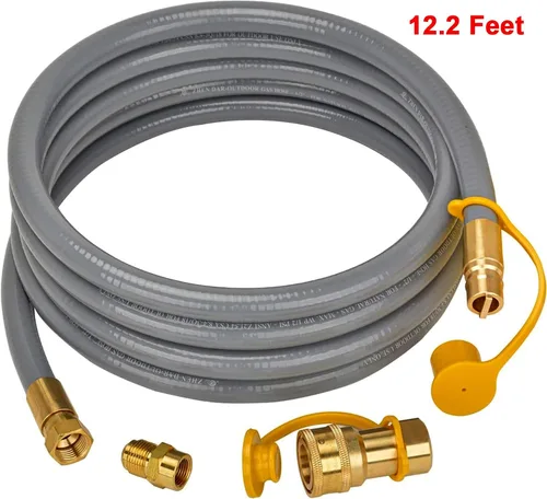Vista 2 de only fire - Manguera de gas natural de 12 pies y 1/2 pulgada de diámetro interno con conjunto de accesorios de conexión rápida para aparatos de baja