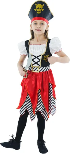 Vista 2 de Wizland Girls Pirate Costume，Girls Pirate Outfit Kid Dress Up for Halloween with Hat