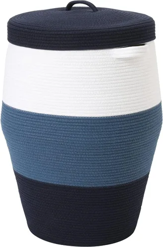 Vista 14 de Cesta alta de cuerda de algodón hecha a mano de 26"x20" con tapa, elegante forma de frasco con cubierta, cesto para ropa con tapa, para dormitorio