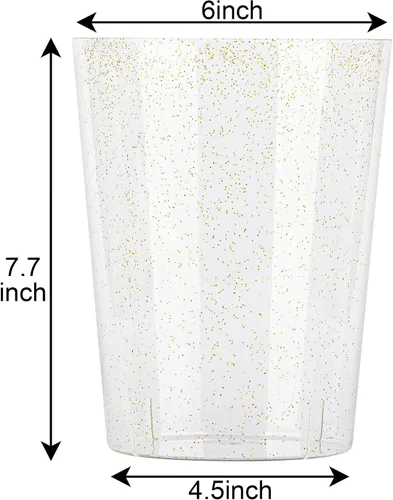 Vista 4 de Tiawudi Paquete de 12 cubos de hielo de plástico para fiestas, enfriador de vino transparente con purpurina dorada para bodas, bueno como un