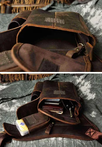 Vista 7 de Le'aokuu Cinturón de piel auténtica para hombre, para senderismo, riñonera, para cadera, 3106
