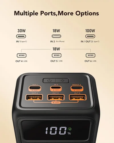 Vista 8 de VEEKTOMX Banco de energía de 100 W 56000 mAh para portátil y teléfono+cargador portátil con cables incorporados 10000 mAh banco de energía