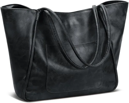 Vista 10 de Bolso grande de mano para mujer con cierre de trabajo, cartera de cuero para viajes y bolsos de KKXIU