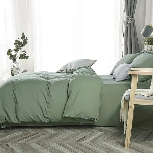 Vista 3 de INDACORIFY Funda de edredón de algodón en color verde oliva, ropa de cama bohemia 100% algodón lavado, funda de edredón tamaño Queen, funda de cama
