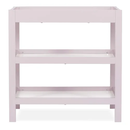 Vista 2 de Dream On Me Cambiador Ridgefield en rosa rubor y blanco, construido con madera de pino de Nueva Zelanda recuperada, viene con un protector