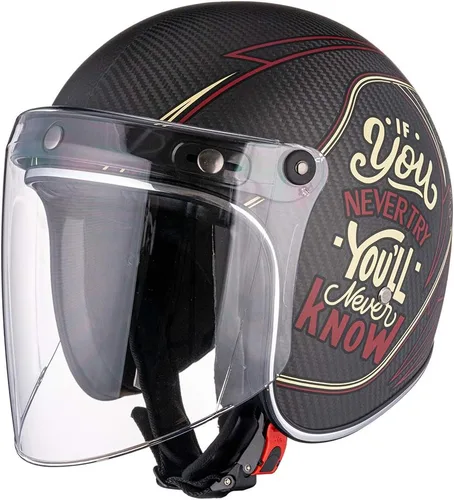 Vista 2 de VCOROS Visera universal abatible con 3 cierres a presión para casco de motocicleta de cara abierta retro (Transparente) Flip up & down adjustable