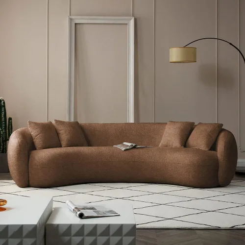 Vista 21 de WILLIAMSPACE Sofá curvado de 101 pulgadas, moderno sofá boucle tapizado de gran tamaño con 4 almohadas, sofá de peluche de 4 asientos para sala